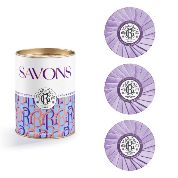 מארז מהודר 3 יח' סבון מוצק עגול ויוקרתי – בניחוח לבנדר מלכותי